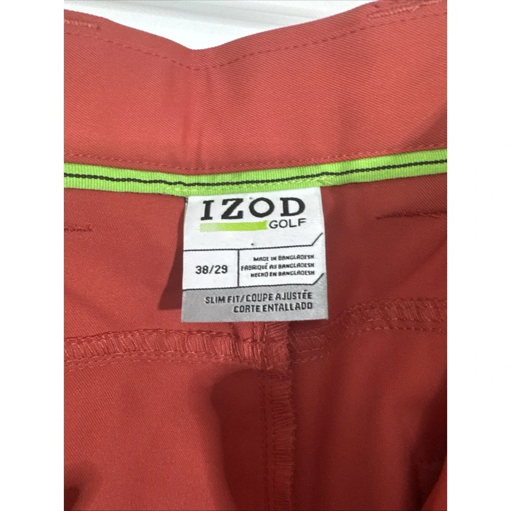 IZOD Golf Pants Mens 38x29‎ Slim Fit Red Orange Flat Front Performance Trousers